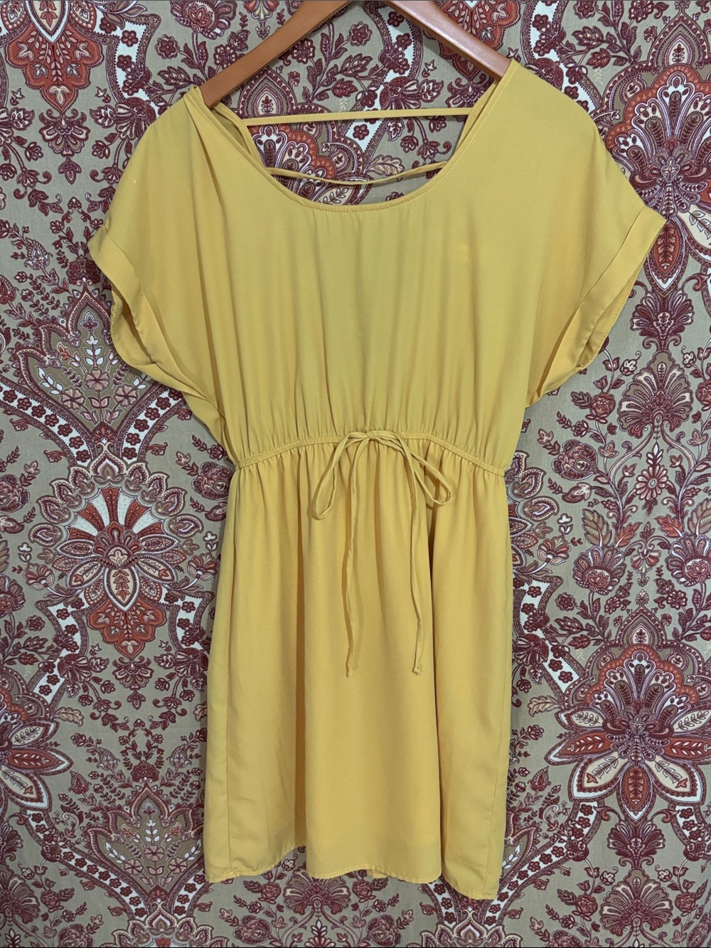 BEE STITCHED S yellow short sleeve mini dress